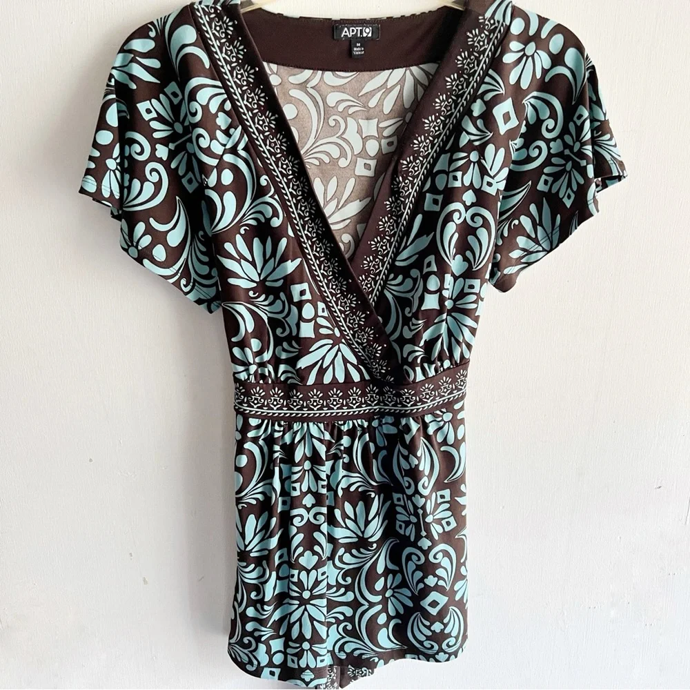 Apt 9 Blue Floral Tunic Size Medium Tie Back Fairycore Whimsygoth - Picture 1 of 5